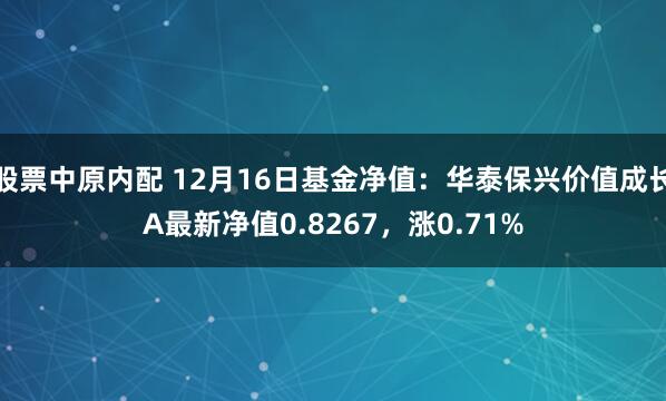 股票中原内配 12月16日基金净值：华泰保兴价值成长A最新净值0.8267，涨0.71%