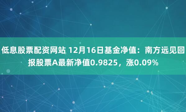 低息股票配资网站 12月16日基金净值：南方远见回报股票A最新净值0.9825，涨0.09%