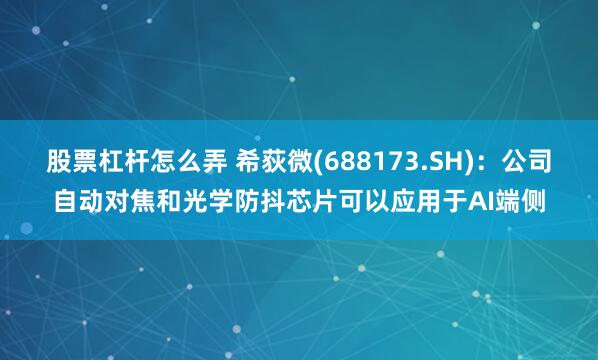 股票杠杆怎么弄 希荻微(688173.SH)：公司自动对焦和光学防抖芯片可以应用于AI端侧