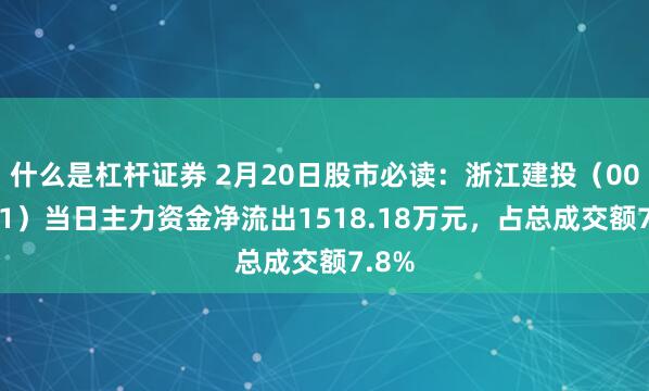 什么是杠杆证券 2月20日股市必读：浙江建投（002761）当日主力资金净流出1518.18万元，占总成交额7.8%